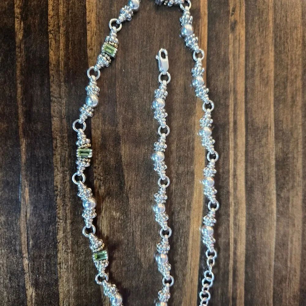 RARE Lagos Caviar Peridot 18k Yellow Gold & 925 Sterling Silver Beaded Necklace